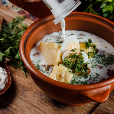 Окрошка с печёным картофелем мясная