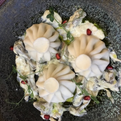 Хинкали с сыром и сезонными грибами
