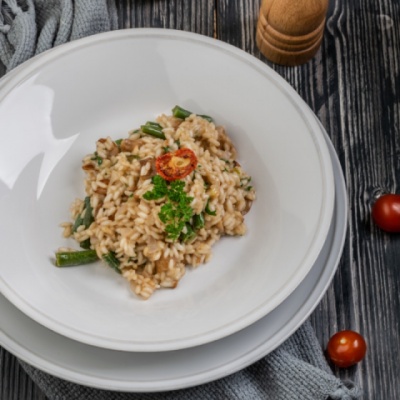 Ризотто с белыми грибами и стручковой фасолью