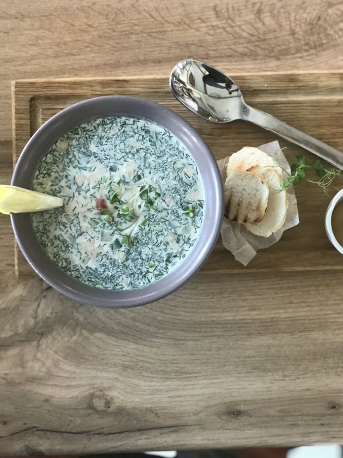 Окрошка с семгой слабой соли