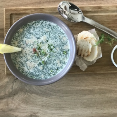 Окрошка с семгой слабой соли